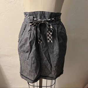 Vintage Anthropologie denim Chambray Picnic Paper bag tie Skirt xs